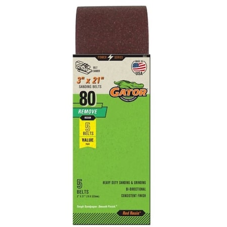 Gator 7011 Sanding Belt, 3 in W, 21 in L, 80 Grit, Medium, Aluminum Oxide Abrasive 7011GA