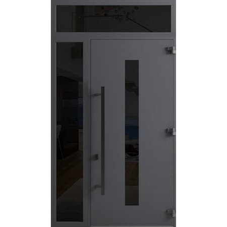 Vdomdoors Front Exterior Prehung Steel Door Ronex0130 Grey 96 Sidelight and Transom Window Sidelite Entry RONEX0130EXD-GRE-W36+16xH96+16-LH-I