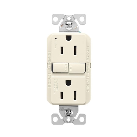 Eaton Wiring Devices Receptacle, 125 V, 15 A, NEMA: 5-15R, GFCI Socket, Back, Side Wiring, Light Almond GF15LA-BX-L