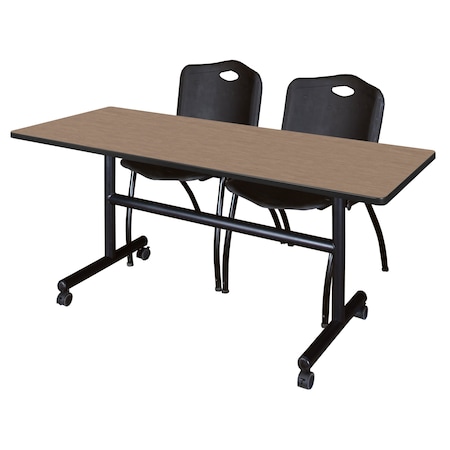 Regency Kobe Flip-Top Training Nesting Table W/ 2 M Stack Chairs, 60 in W, 30 in L, Noble Oak MKFT6030NO47BK