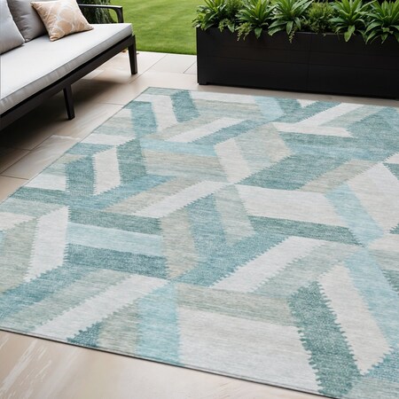 Homeroots 5' X 8' Teal Blue Geometric Washable Indoor Outdoor Area Rug 608071
