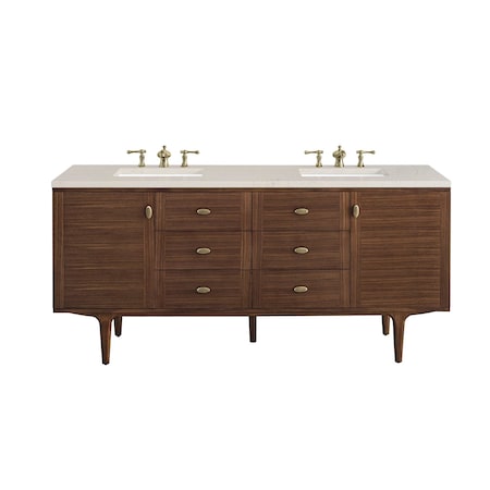 James Martin Vanities Amberly 72" Double Vanity, Mid-Century Walnut, w/ 3 CM Siberian Silestone Top 670-V72-WLT-3SFR