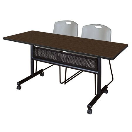 Regency Kobe Flip-Top Privacy Nesting Table W/ 2 Zeng Stack Chairs, 60 in W, 24 in L, Neo Walnut MKFTM6024NW44GY