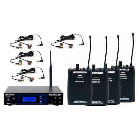 Vocopro Professional PLL Wireless In-Ear Monitor Package with Stationary Transmitter and Four Receivers and SilentPA-IN-EAR-BAND