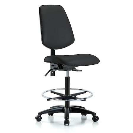 Blue Ridge Ergonomics Vinyl, Polyurethane Foam, Chrome, Black, 26" to 35" Seat Height, No Arms Arms, Rolling BR-VHBCH-MB-RG-T0-A0-CF-RC-8540