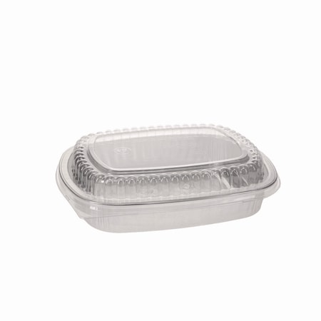 Pactiv Evergreen Classic Carry-Out Container with PET Dome Lid, 46 oz, 9.8 x 7.8 x 1.3, Silver/Clear, Aluminum, 50PK Y6710PET