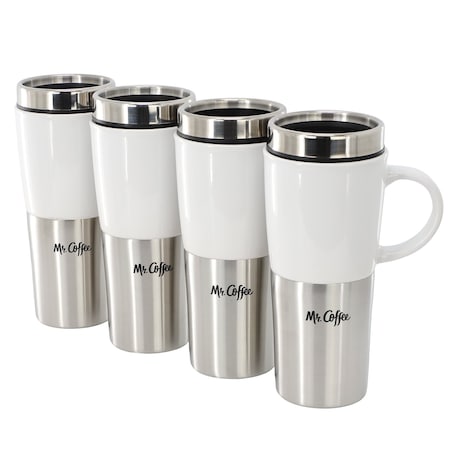 Mr. Coffee Travertine 4 Piece 16 Ounce Stoneware and Stainless Steel Travel Mug With Lid in White 750123409M