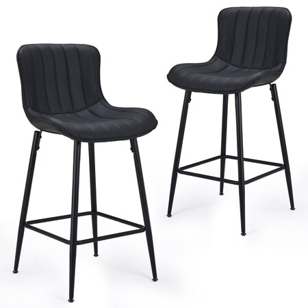 Homeroots Set of Two 27" Black Faux Leather and Metal Low Back Counter Height Bar Chairs, 2PK 719670