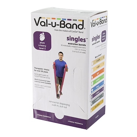 Fabrication Enterprises Val-U-Band Exercise Band, 5 ft. Singles Dispenser, Plum 5 -30 Piece 1598211