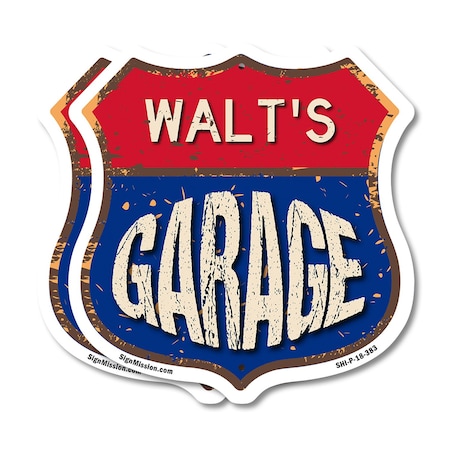 Signmission Walt's Garage, 18 inch X 18 inch, Plastic Sign, 2PK SHI-P-2PACK-18-383-WALT