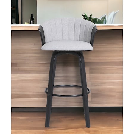 Homeroots 30" Light Gray And Black Fabric Swivel Bar Height Bar Chair 534425