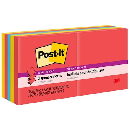 3M Post-it Pop-up Notes Super Sticky Pop-Up Notes R33010SSAN, 3" x 3", Glow, 90 Sheets, 10/Pack R33010SSAN