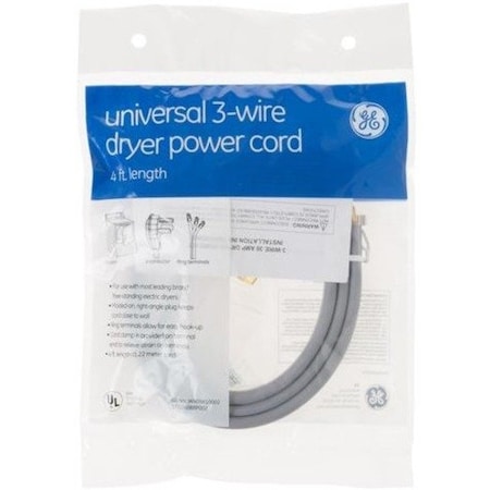 Ge Three Wire Dryer Cord, 4 ft., 30A WX09X10002