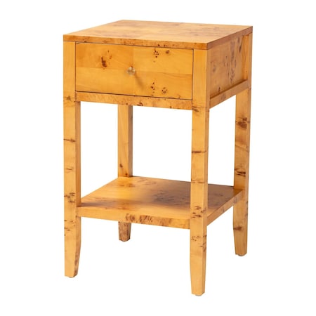 Bali & Pari Ghina Modern and Contemporary Natural Light Mappa Real Burl Wood 1-Drawer Nightstand 249-13920-ZORO