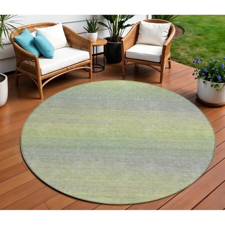 Homeroots 8' Artichoke Green Round Striped Washable Indoor Outdoor Area Rug 608791