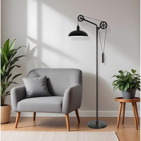 Homeroots 72" Black Adjustable Reading Floor Lamp With Black Metal Dome Shade 523444