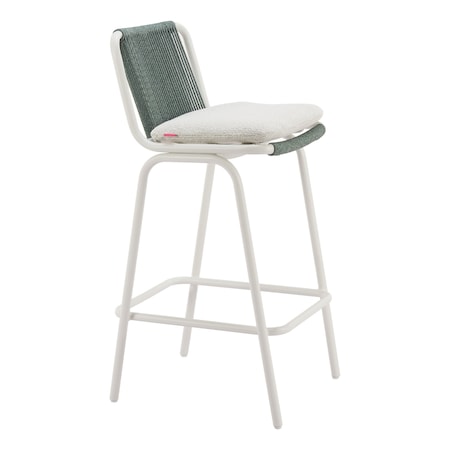 Homeroots Set of Two White and Green Woven Back And Aluminum Counter Height Bar Chairs, 2PK 668807