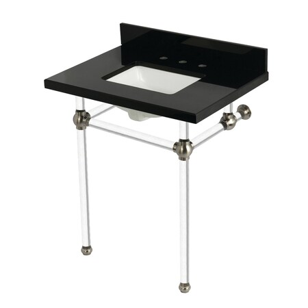 Kingston Brass 30" Black Granite Console Sink with Acrylic Legs, 8-Inch, 3-Hole, Black Granite/Brushed Nickel KVPK30KASQ8