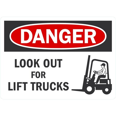 Lyle Graphic Look Out For Lift Trucks, 7x5, Engineer Grade, White G-17377-ED_7x5