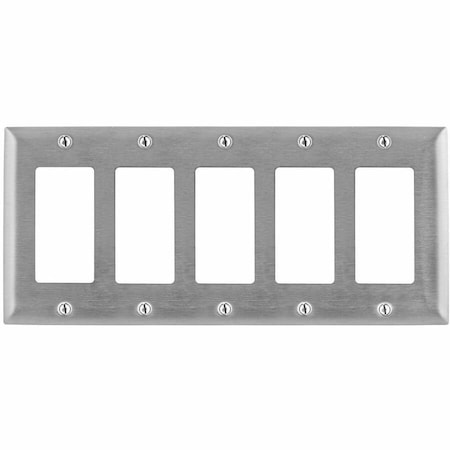Hubbell Wiring Device-Kellems Wallplates and Boxes, Metallic Plates, 5- Gang, 5) GFCI Openings, Standard Size, Stainless Steel SS265