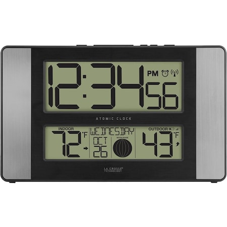 La Crosse Technology Atomic Dgtl Wall Clock, Temp/Moon Phase 513-1417AL-INT