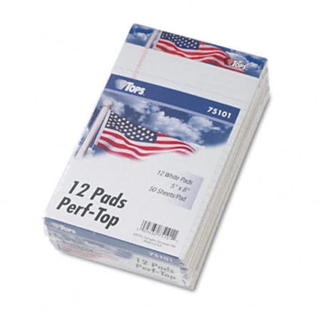 Tops American Pride Writing Pad Jr. Legal Rule 5x8 White 12 50Sheet Pads/pk 75101