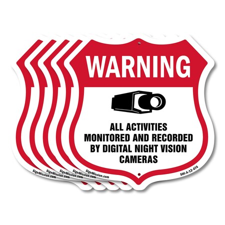 Signmission Video Surveillance Shield Sign Warning A, 12 inch X 12 inch, Aluminum Metal Sign, 5PK SHI-A-5Pack-12-474