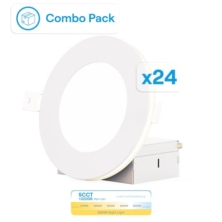 Infibrite 4 In Slim Recessed LED with Night Light 5CCT Selectable White 9 Watt 750LM Triac Dimmable, 24PK IB-001-28-9W-WH-24PK