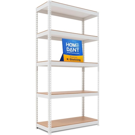 Homedant 5-Tier Boltless Heavy Duty Metal Shelving Unit, 35.9"W x 16.2"D x 71.3"H, White 805901