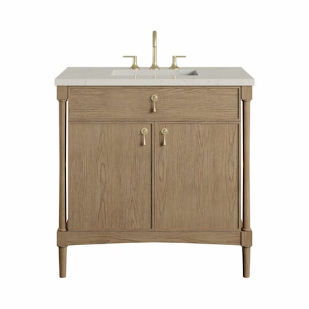 James Martin Vanities Kinnsden 36" Single Vanity, Weathered Oak w/ 3 CM Siberian Silestone Top D680-V36-WTO-3SFR