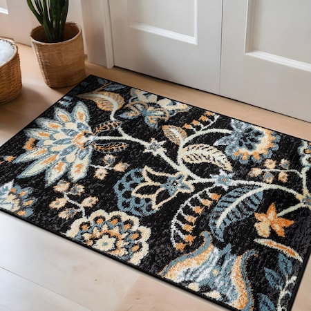 World Rug Gallery Floral Medallion Area Rug 2 ft x 3 ft Black WR143BLACK2X3