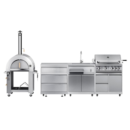 Koolmore Outdoor Kitchen with a Dual Fuel Pizza Oven, 3 Drawer Cabinet, Sink, 30 in. BBQ Grill and Cabinet KM-OKSKIT-CONFIG103
