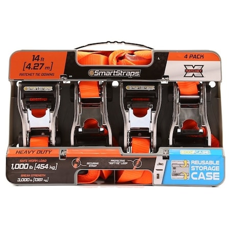 Smartstrap TieDown, 114 in W, 14 ft L, Polyester, Orange, 1000 lb, SHook End Fitting, Steel End Fitting 349