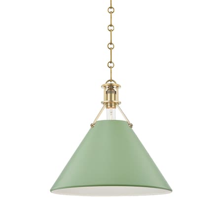 Hudson Valley Lighting Mark D. Sikes X Painted No.2 1 Lt. Pendant 16 In. Aged Brass/Leaf Green MDS352-AGB/LFG