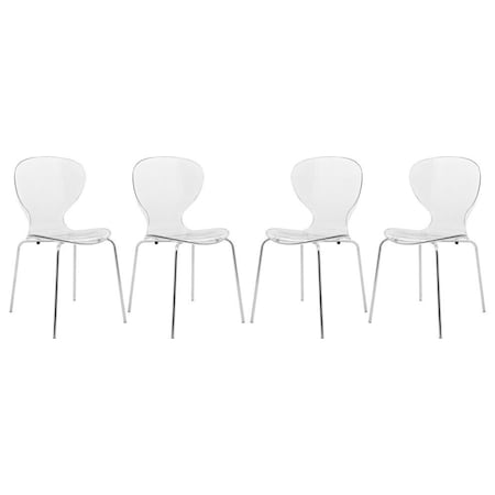 Leisuremod Modern Oyster Transparent Side Chair, Clear, 4PK OC17CL4