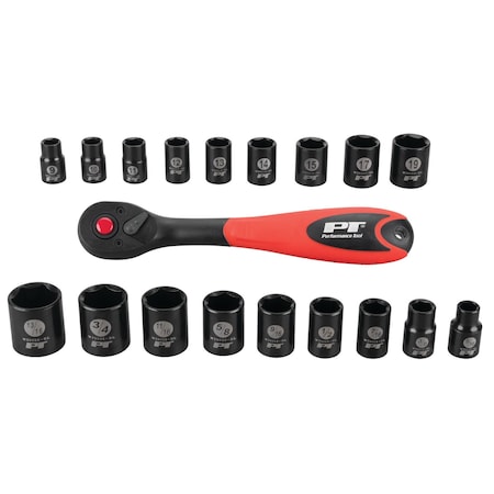 Performance Tool 19 pc. 3/8 in. Dr. Black Socket Set, SAE Metric Sockets, 72 Tooth Ratchet W38337