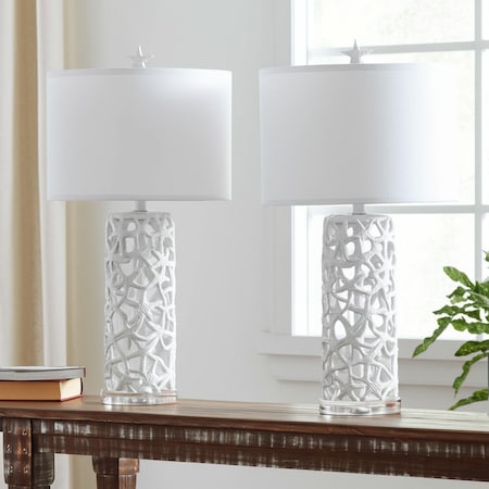 Homeroots Set of Two 30" White Coastal Starfish Table Lamps With White Drum Shades 571287