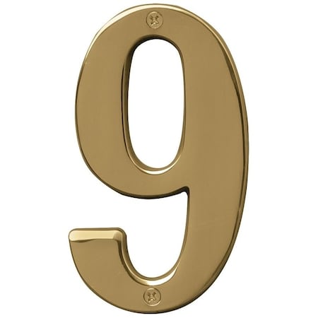 Hy-Ko Prestige Series House Number, Character: 9, 5 in H Character, Brass Character, Solid Brass BR-51PB/9
