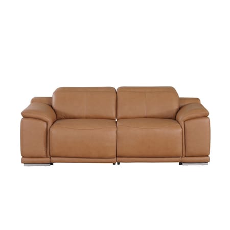 Homeroots 76in Chestnut and Silver Italian Leather Power Reclining Loveseat 720516