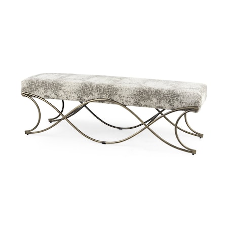 Homeroots 55" Gray and Gold Chenille and Metal Upholstered Bench 606737