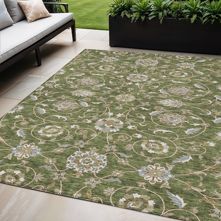 Homeroots 5' X 8' Olive Green Brown And Ivory Moroccan Washable Indoor Outdoor Area Rug 605170