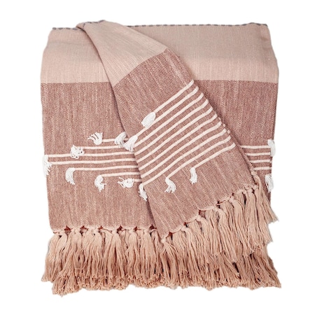 Homeroots 50" X 60" Gray and Rust Woven Cotton Striped Throw Blanket with Fringe, Embroidery 548940