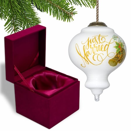 Homeroots Authentic Just Married Hand Painted Mouth Blown Glass Ornament 477508