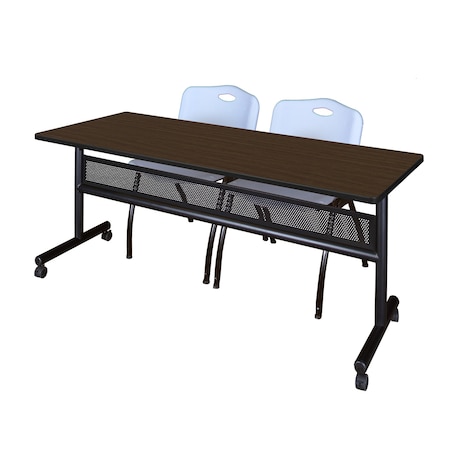 Regency Kobe Flip-Top Privacy Nesting Table W/ 2 M Stack Chairs, 72 in W, 24 in L, Neo Walnut MKFTM7224NW47GY