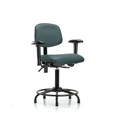 Blue Ridge Ergonomics Medium Bench Chair Vinyl Chair, RT Tilt AA, Gld, Blu, Adjustable Arms, 22" to 29" Height, Vinyl BR-VMBCH-RT-T1-A1-RG-8546