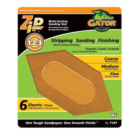 Gator Finishing Zip Sander Refill Sandpaper, 6PK 1325323