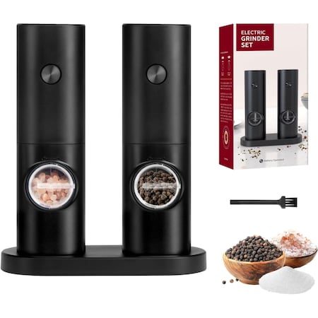 Simple Deluxe Electric Salt and Pepper Grinder Set-Automatic Salt Pepper Mill Shakers, Black, 2PK HKGRINE70BLKX2