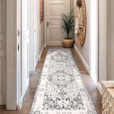 World Rug Gallery Traditional Medallion Runner Rug 2 ft 7 in x 10 ft Gray MON830GRAY27X10