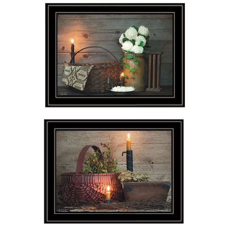 Set Of Two Baskets and Flowers Black Framed Print Wall Art, 2PK