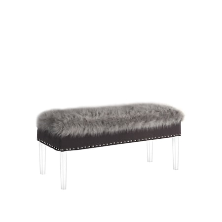 Homeroots 42in Gray and Clear Faux Fur Upholstered Storage Bench with Flip Top 469297